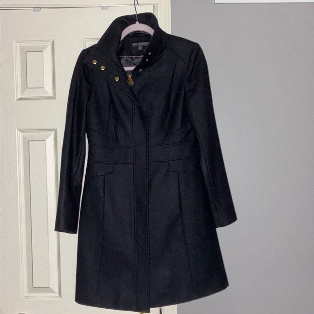 Via Spiga Black Wool Coat with Gold-Tone Accents Size 4